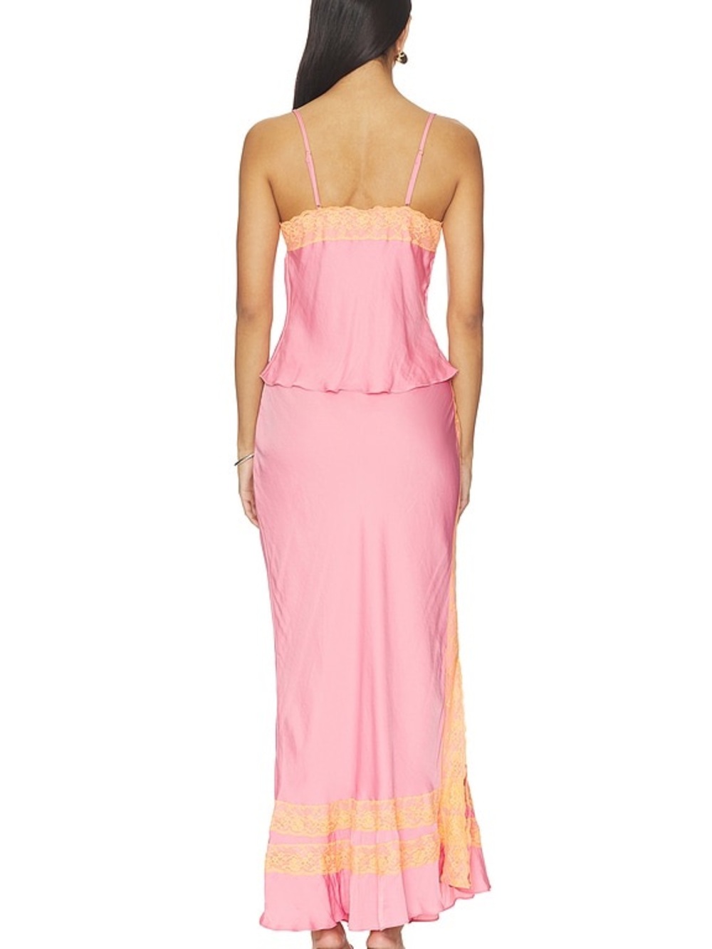 Free People Wish You Were Here Slip Set in Neon Grapefruit Combo - Picture 3 of 5